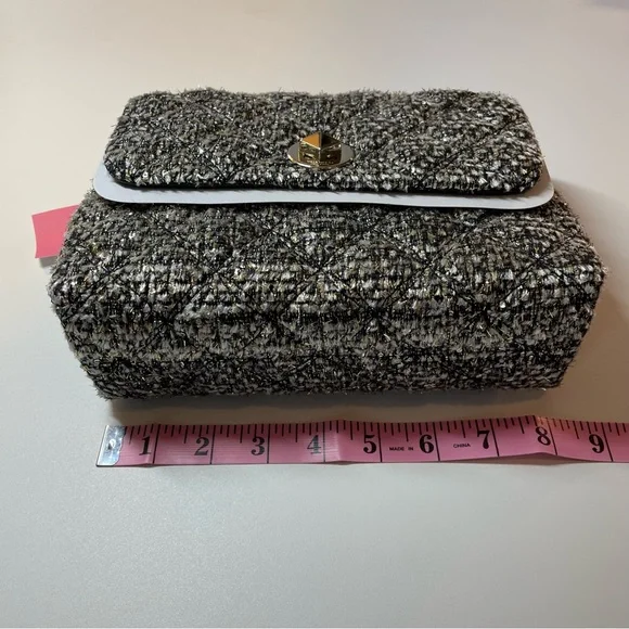 Kate Spade Flap Clasp Black and Gold Natalia Tweed Boucle Crossbody Bag Purse - Picture 3 of 10